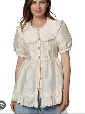 Maeve Cream Scalloped Collar Button Blouse
